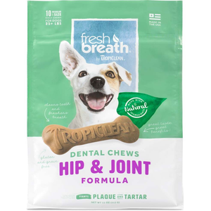 Tropiclean Dental Chew Hip & Joint Dog Treat 25+Lbs Regular 10Pc - Pet Totality