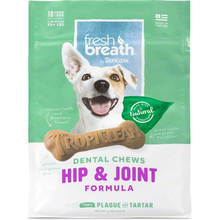 Tropiclean Dental Chew Hip & Joint Dog Treat 25+Lbs Regular 10Pc