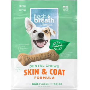 Tropiclean Dental Chew Skin & Coat Dog Treat 25+Lbs Regular 10Pc - Pet Totality