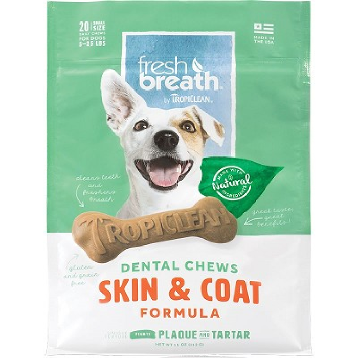 Tropiclean Dental Chew Skin & Coat Dog Treat 5-25Lbs Small 20Ct