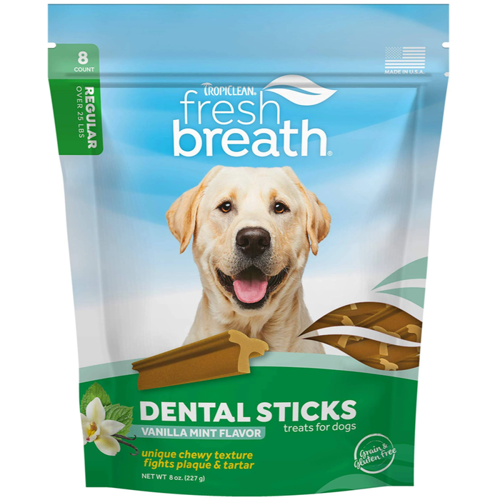 Tropiclean Dental Stick Dog Treat 25+Lbs Regular 8Pc
