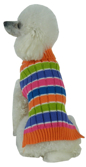 Tutti-Beauty Rainbow Heavy Cable Knitted Ribbed Designer Turtle Neck Dog Sweater - Pet Totality