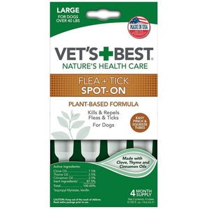 Vet'S Best Flea & Tick Spot-On Dropsfor Large Dogs Over 40 Lbs, 4 Months Supply - Pet Totality