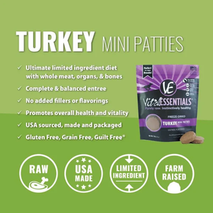 Vital Essentials Freeze-Dried Turkey Mini Patties 1Lbs - Pet Totality