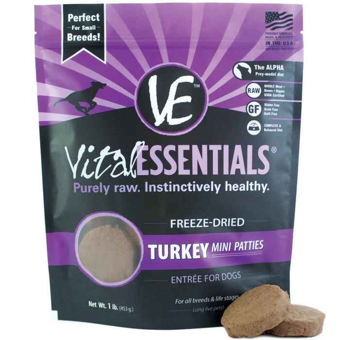 Vital Essentials Freeze-Dried Turkey Mini Patties 1Lbs