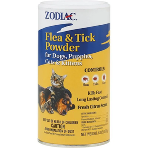 Zodiac Flea & Tick Powder For Dogs Puppies Cats & Kittens 6Oz Shaker Top - Pet Totality