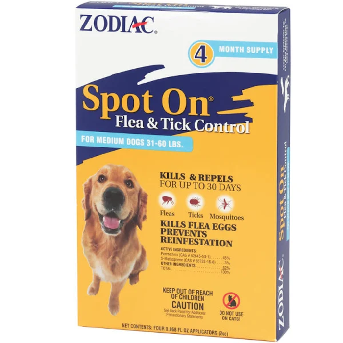 Zodiac Spot On Flea & Tick Control For Dogs 31-60Lb 4Pk