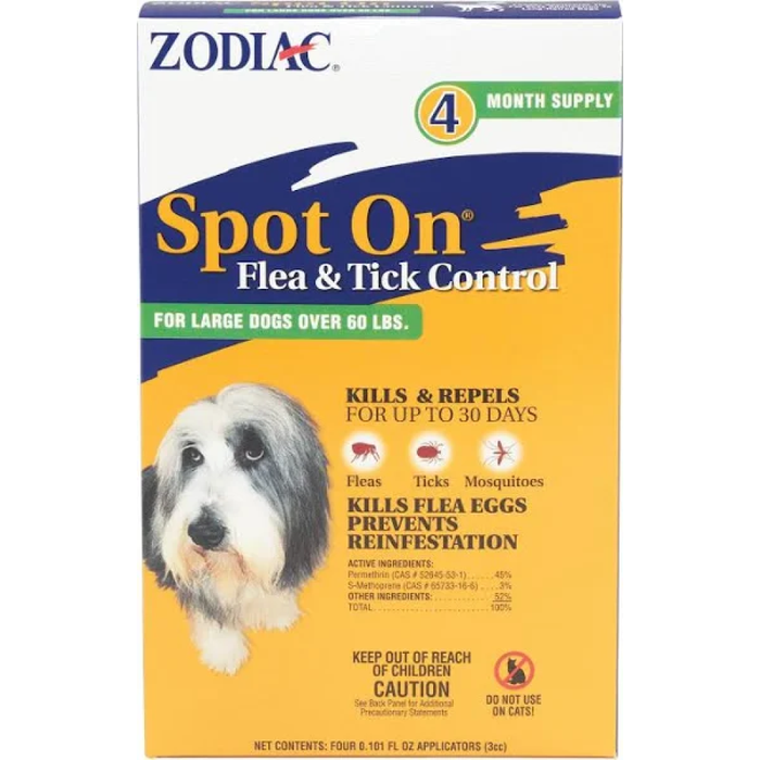 Zodiac Spot On Flea & Tick Control For Dogs Over 60Lb 4Pk