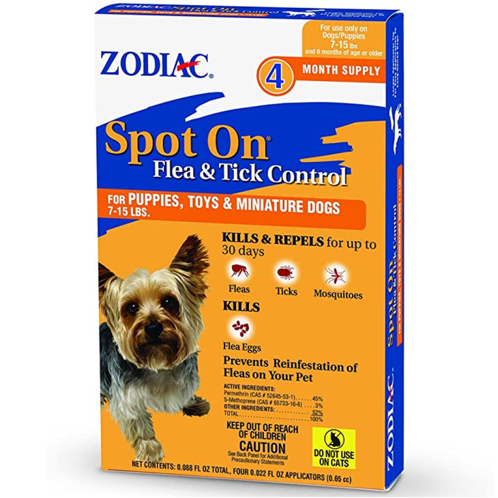 Zodiac Spot On Flea & Tick Control For Puppies 7-15 Lbs 4Pk