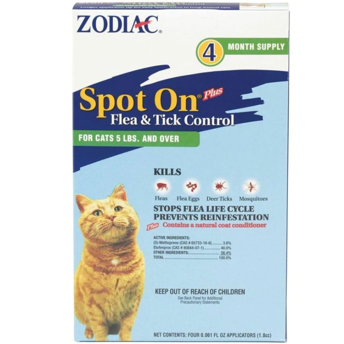 Zodiac Spot On Plus Flea & Tick Control For Cats Over 5Lb 4Pk