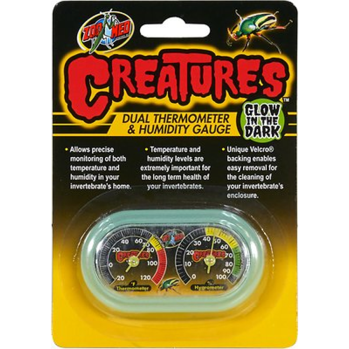 Zoo Med Creatures Dual Thermometer & Humidity Gauge Glow In The Dark