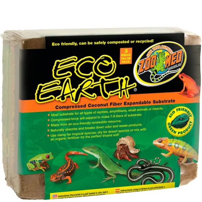 Zoo Med Eco Earth Compressed Coconut Fiber Substrate Brick 3Pk