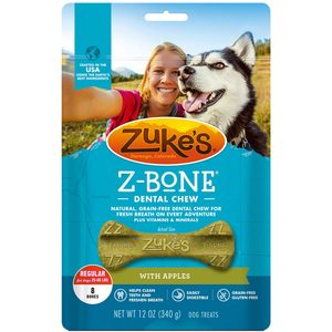 Zukes Dog Z-Bone Regular Apple 8 Count Pouch - Pet Totality
