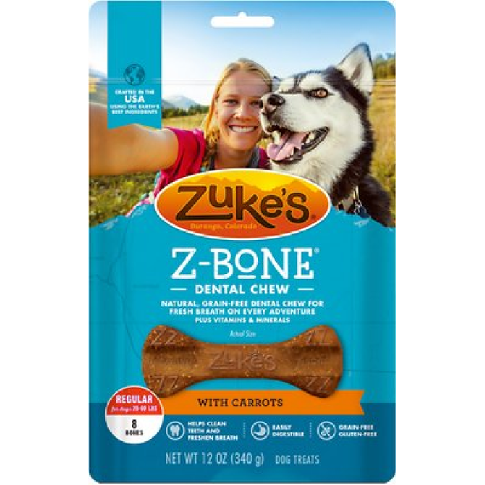 Zukes Dog Z-Bone Regular Carrot 8 Count Pouch